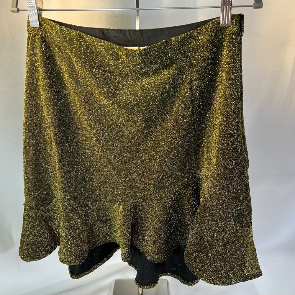 Michael Michael Kors NWT Asymmetrical Hemline Mini Skirt in Black & Gold Size:M